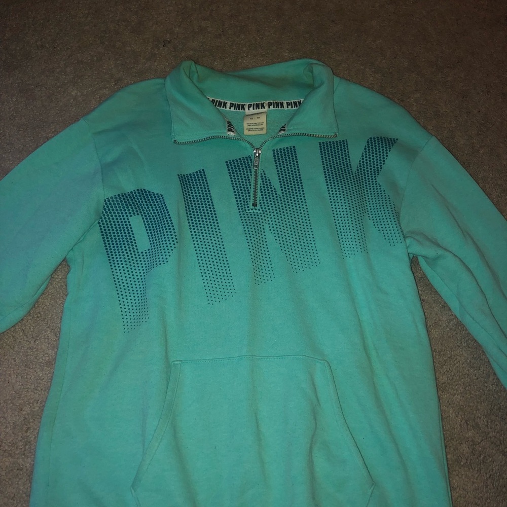 Long sleeve light teal half zip with pockets